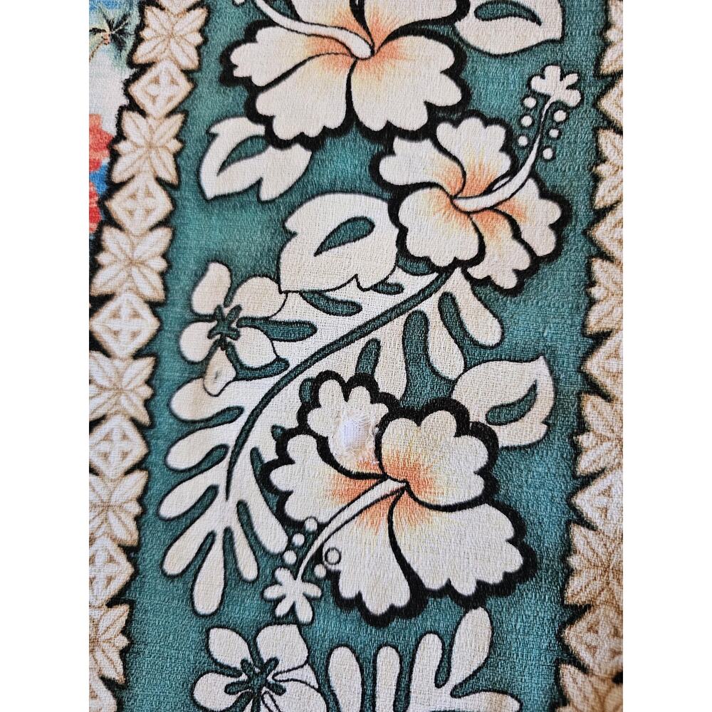Kole Kole Hawaiian Barkcloth Floral Green Shirt Sz 2XL? 1970s - Picture 7 of 8